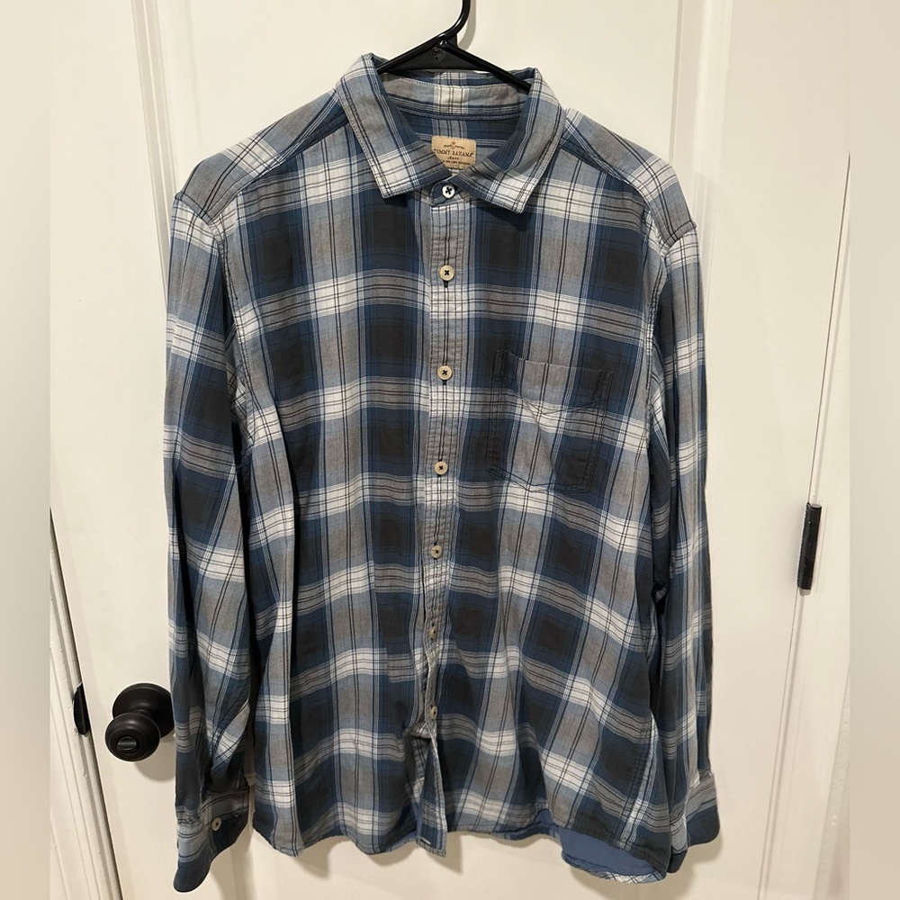 Tommy Bahama Blue/White Plaid Casual Button Down - Size Large